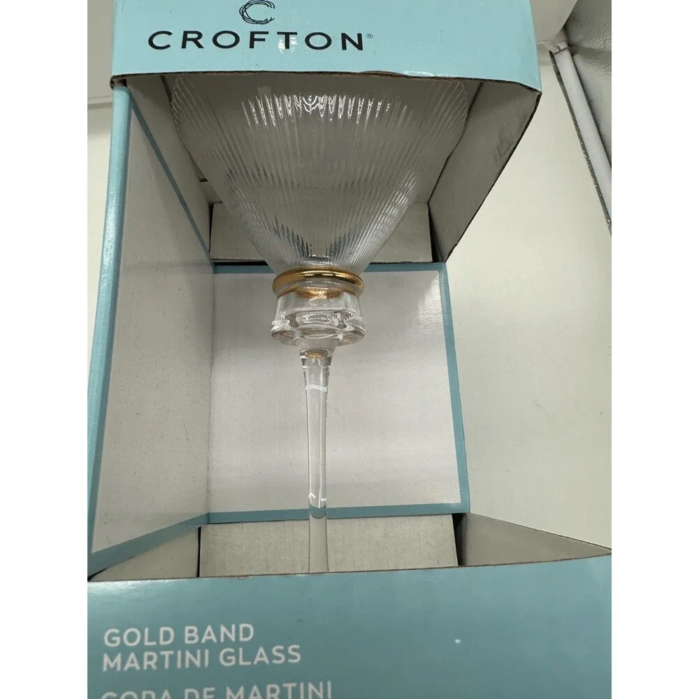 New Set Of 2 CROFTON Ribbed Gold Band MARTINI GLASSES NIB